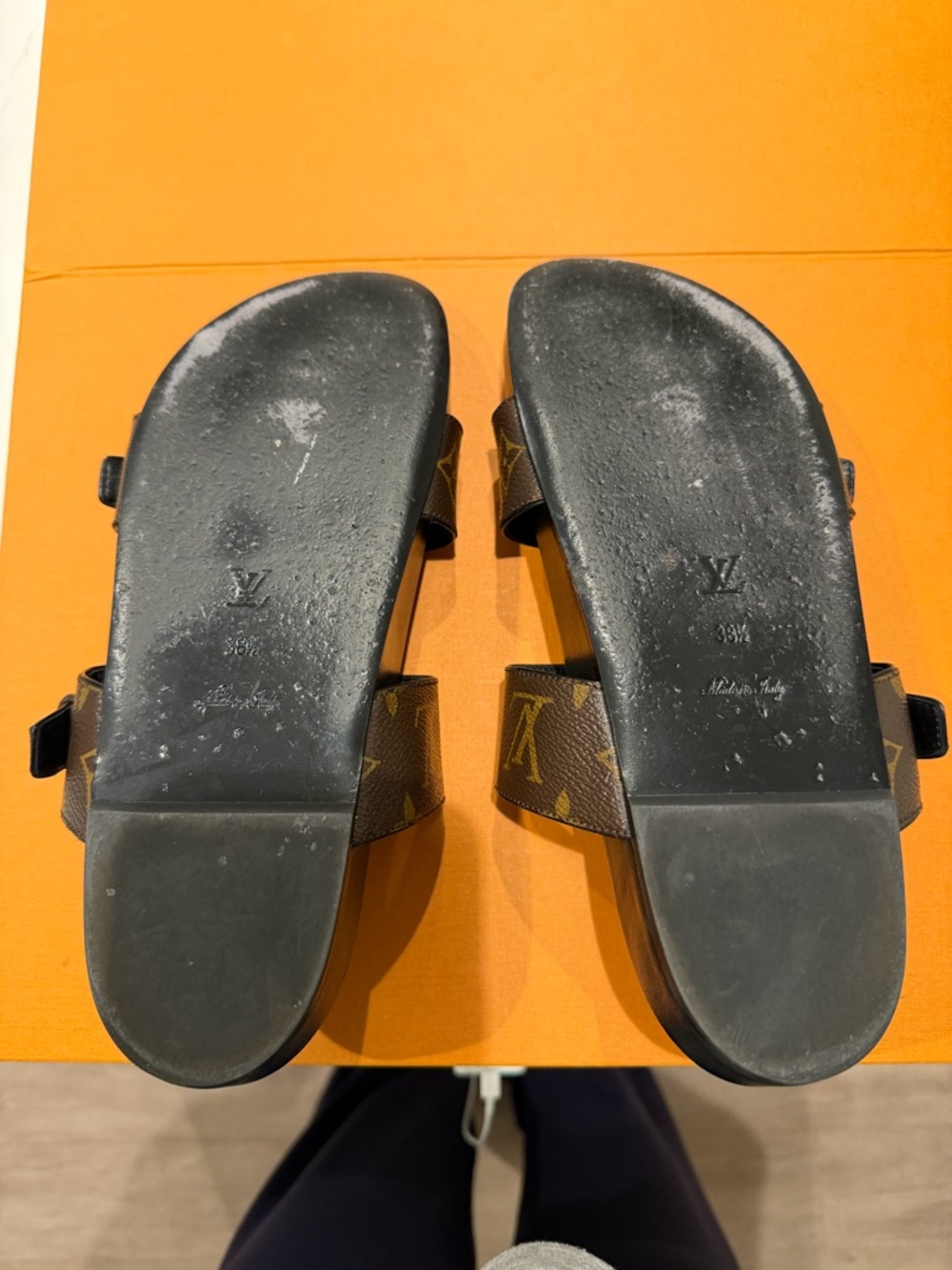 Authentic Louis Vuitton Brown Monogram Double-Strap Women’s Slide Sandals - Picture 3 of 5